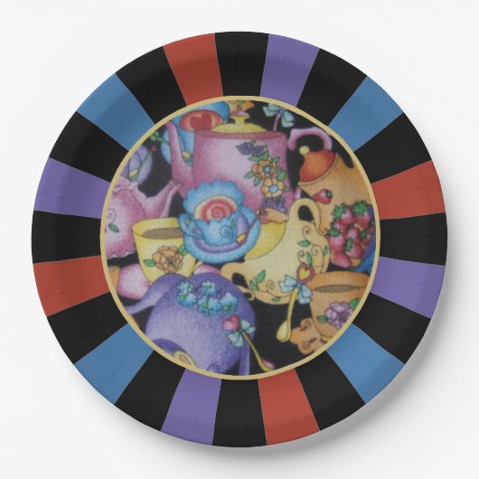 Teacups en Teapots Sunburst Papieren Bordje (Voorkant)