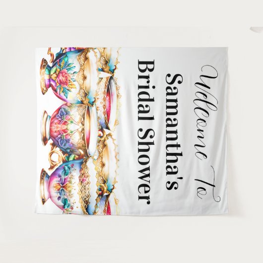 Teacups high tea bloemen zomer lente chic wandkleed (Voorkant (horizontaal))