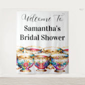 Teacups high tea bloemen zomer lente chic wandkleed (Voorkant)