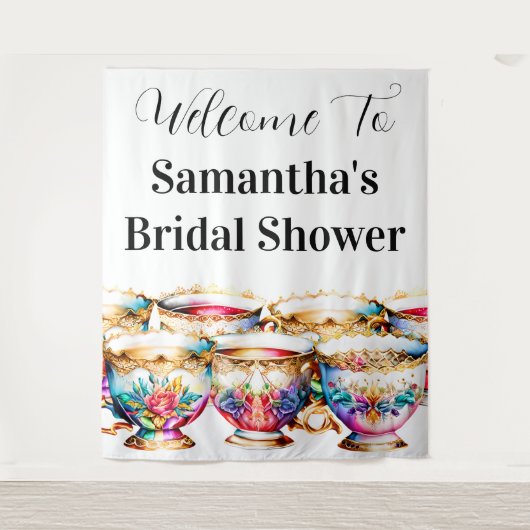 Teacups high tea bloemen zomer lente chic wandkleed (Voorkant)