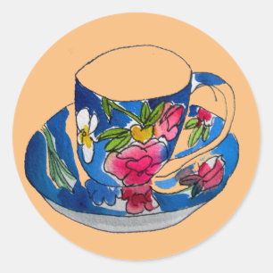  Teacups originele illustratie van de waterverf Ronde Sticker