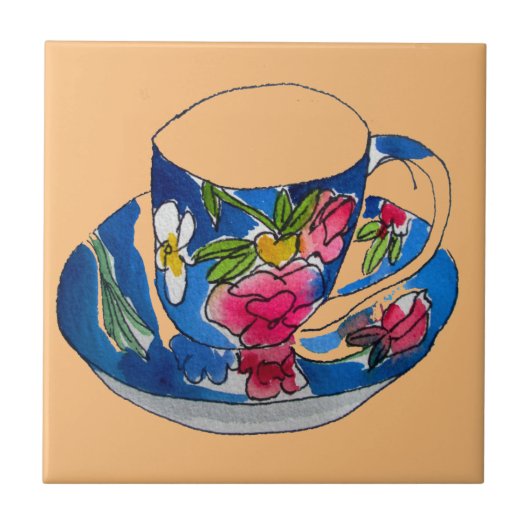  Teacups originele illustratie van de waterverf Tegeltje (Voorkant)