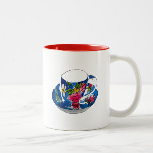 Teacups originele illustratie van de waterverf Tweekleurige Koffiemok