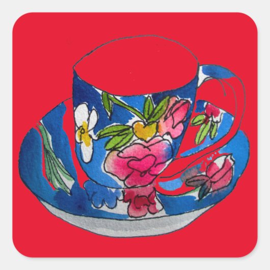  Teacups originele illustratie van de waterverf Vierkante Sticker (Voorkant)