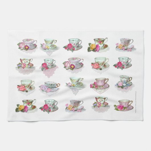 Teacups Tea Cups roze Roses Floral Tea Cups Theedoek (Horizontaal)