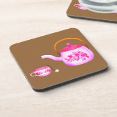  Teacups teapot illustratie Bier Onderzetter (Linkerzijde)