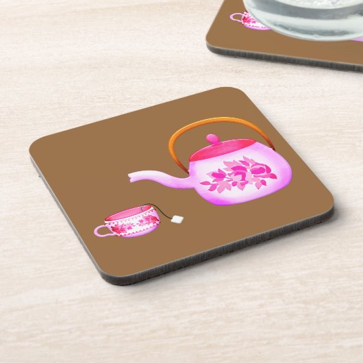  Teacups teapot illustratie Bier Onderzetter (Linkerzijde)