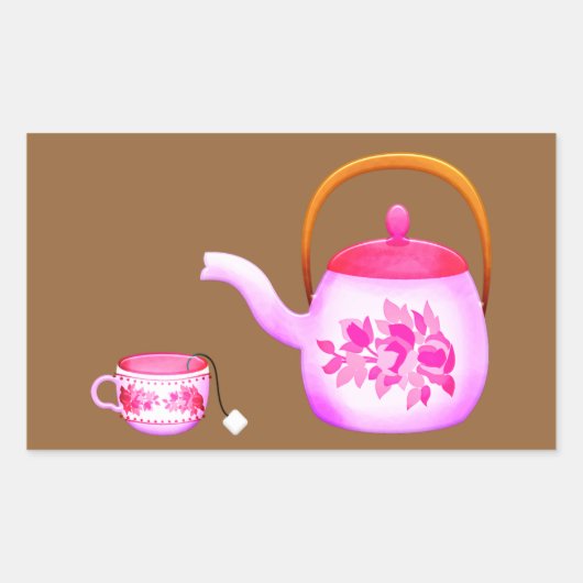 Teacups teapot illustratie Rechthoekige Sticker (Voorkant)