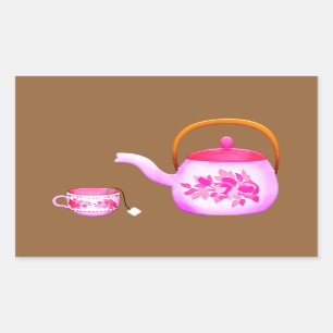  Teacups teapot illustratie Rechthoekige Sticker