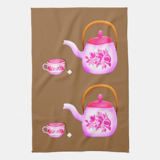  Teacups teapot illustratie Theedoek (Verticaal)