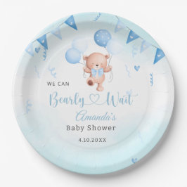 Teady Baby Beer waterverf Boho Blue Balloons Papieren Bordje