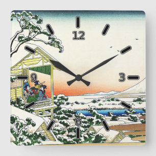 Teahouse in Koishikawa Tea Clock (met cijfers) Vierkante Klok