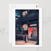Teahouse te Night, Tsuchiya Koitsu, Woodcut Briefkaart (Voorkant / Achterkant)