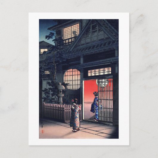 Teahouse te Night, Tsuchiya Koitsu, Woodcut Briefkaart (Voorkant)
