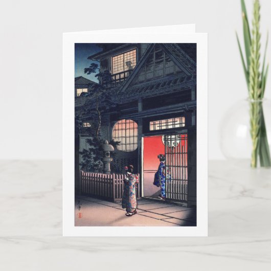 Teahouse te Night, Tsuchiya Koitsu, Woodcut Kaart (Voorkant)