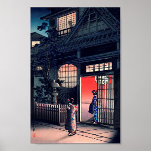 Teahouse te Night, Tsuchiya Koitsu, Woodcut Poster