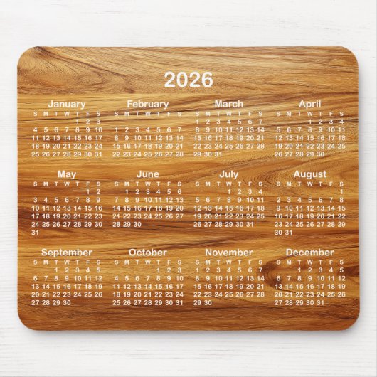 Teak and White 2026 Calendar Muismat (Voorkant)