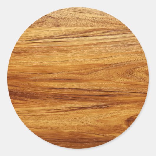 Teak hout afbeelding blanco ronde sticker (Voorkant)