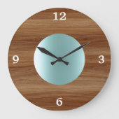 Teak look Aqua Blue modern Grote Klok (Voorkant)