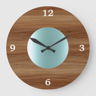 Teak look Aqua Blue modern Grote Klok