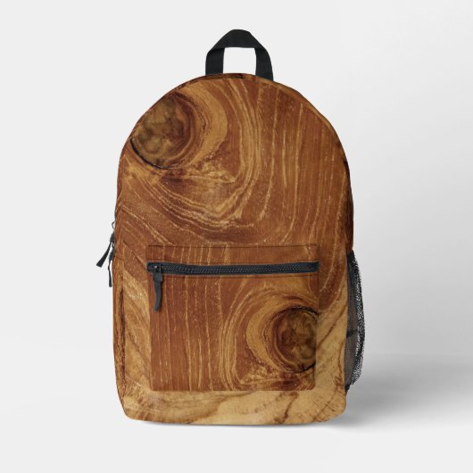Teak Rustieke Houten Graan Bruin Natuur Patroon Fo Bedrukte Rugzak (Voorkant)