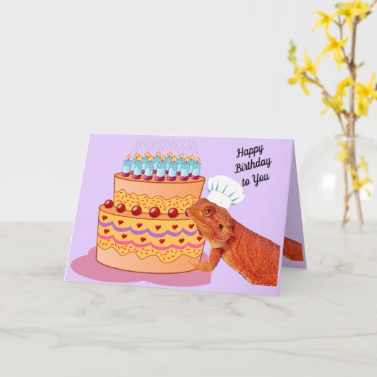 Teak the Beardie wenst je een fijne verjaardag Kaart (Gele Bloem)