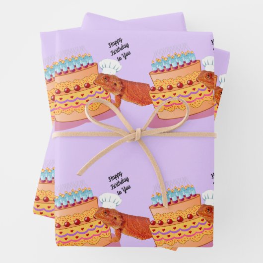 Teak the Birthday Beardie (Bearded Dragon) Inpakpapier Vel (In situ)