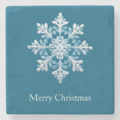 Teak Wit Licht Blauw Kerst Sneeuwvlok Stenen Onderzetter (Voorkant)