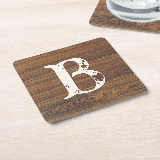 Teak Wood Grain met monogram Kartonnen Onderzetters (Schuin)