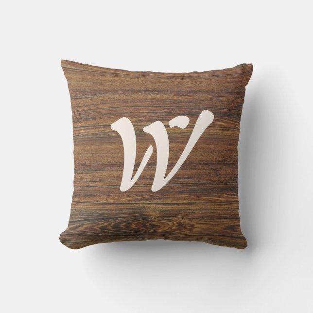 Teak Wood Grain met monogram Kussen (Voorkant)