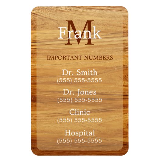 Teak Wood Look Important Phone Numbers Magneet (Verticaal)