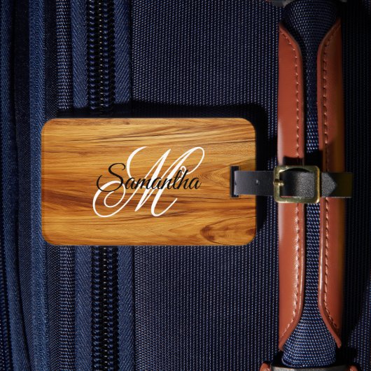 Teakhout Afbeelding Fancy Monogram Bagagelabel (Voorkant Insitu 4)