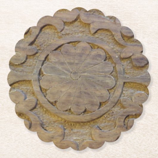 Teakhouten Scroll Design op maat Kartonnen Onderzetters (Voorkant)