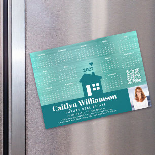 Teal 2027 Agenda Realtor Foto QR Code Magneet