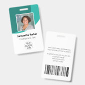 Teal aangepaste werknemersbadge - Foto, logo, stre Badge (Voor- en achterkant)