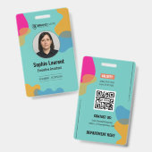 Teal Abstract Organic Shapes Executive Assistant Badge (Front & Back)