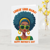 Teal Afro Mothers Day Card Kaart (Gele Bloem)