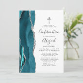 Teal agaat zilveren glans bevestiging kaart (Staand voorkant)