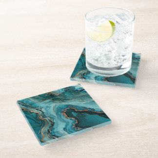 Teal Agate Coaster Glazen Onderzetter