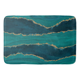 Teal Agate Golven – Abstract Marmer met Goud Badmat