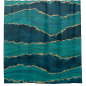 Teal Agate Golven – Abstract Marmer met Goud Douchegordijn (Voorkant)
