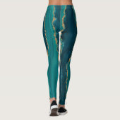 Teal Agate Golven – Abstract Marmer met Goud Leggings (Achterkant)