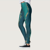 Teal Agate Golven – Abstract Marmer met Goud Leggings (Links)
