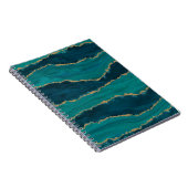 Teal Agate Golven – Abstract Marmer met Goud Notitieboek (Rechterzijde)