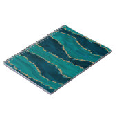 Teal Agate Golven – Abstract Marmer met Goud Notitieboek (Linkerzijde)