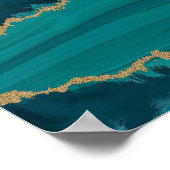 Teal Agate Golven – Abstract Marmer met Goud Poster (Hoek)