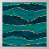 Teal Agate Golven – Abstract Marmer met Goud Poster (Voorkant)