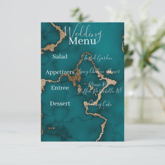 Teal Agate Marmer Goud Kintsugi Menu Bijlage (Staand voorkant)