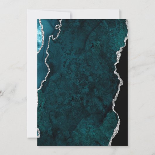 Teal Agate Silver Script Wedding Save the Date Kaart (Achterkant)