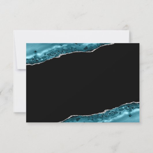 Teal Agate Silver Wedding RSVP Card (Achterkant)